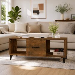 Sturdy Brown Engineered Wood Coffee Table with Storage