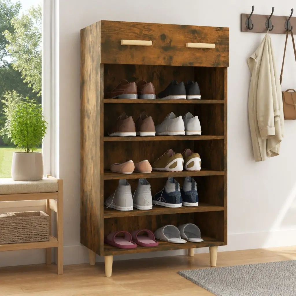 Brown Shoe Cabinet with 5 Compartments