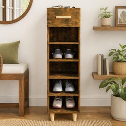 Brown Engineered Wood Shoe Cabinet with Drawer