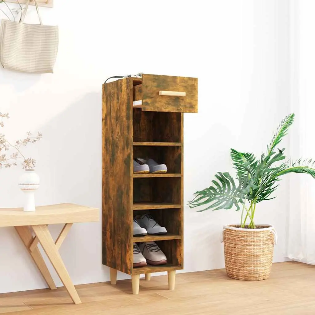 Brown Engineered Wood Shoe Cabinet with Drawer