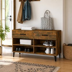 Brown Shoe Cabinet with 2 Drawers and 4 Compartments