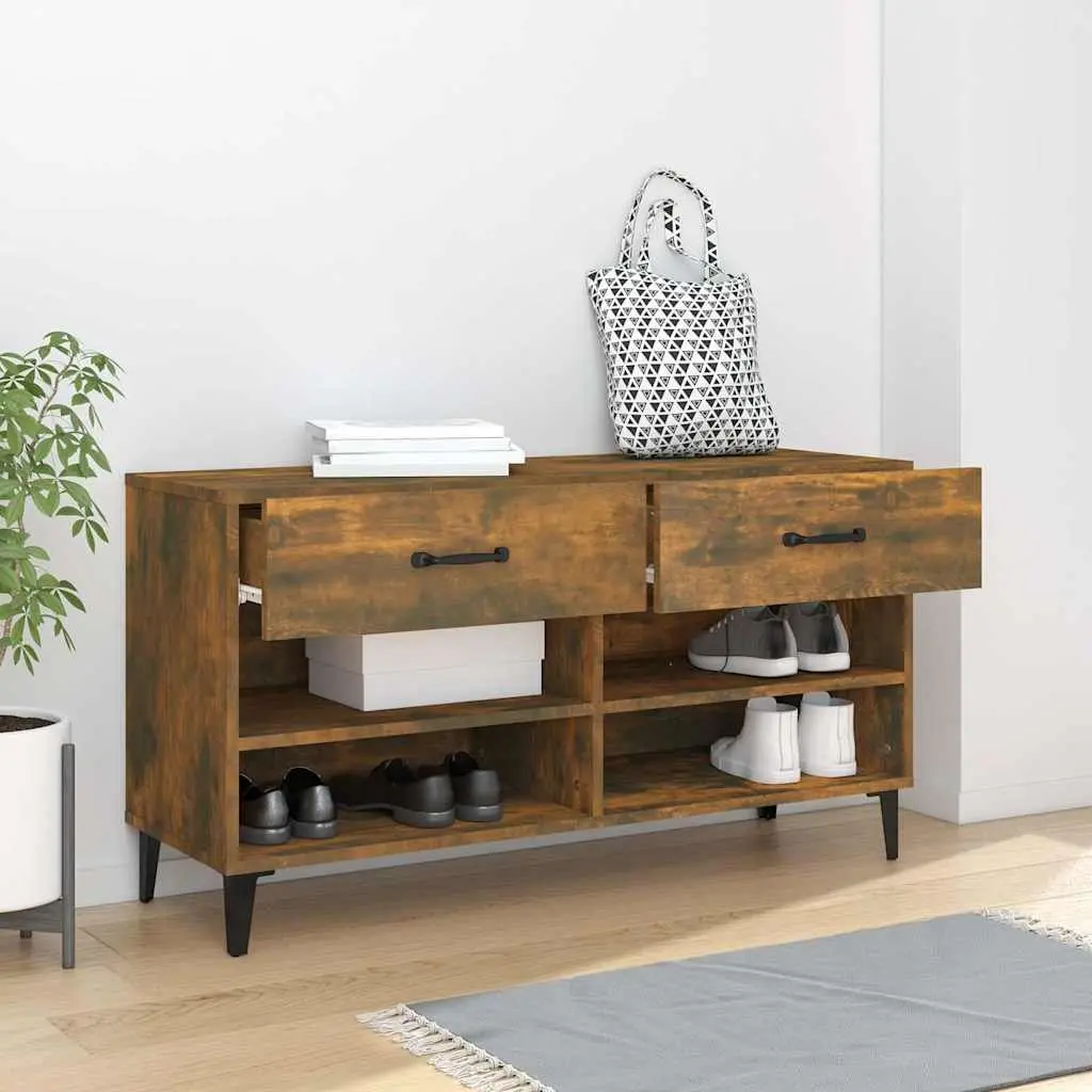 Brown Shoe Cabinet with 2 Drawers and 4 Compartments