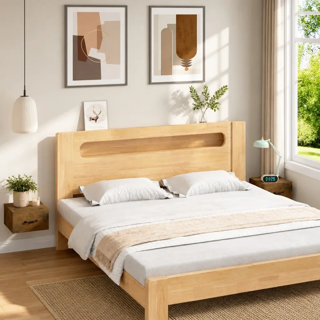 Brown Wall-mounted Bedside Table for Bedroom Storage Solutions