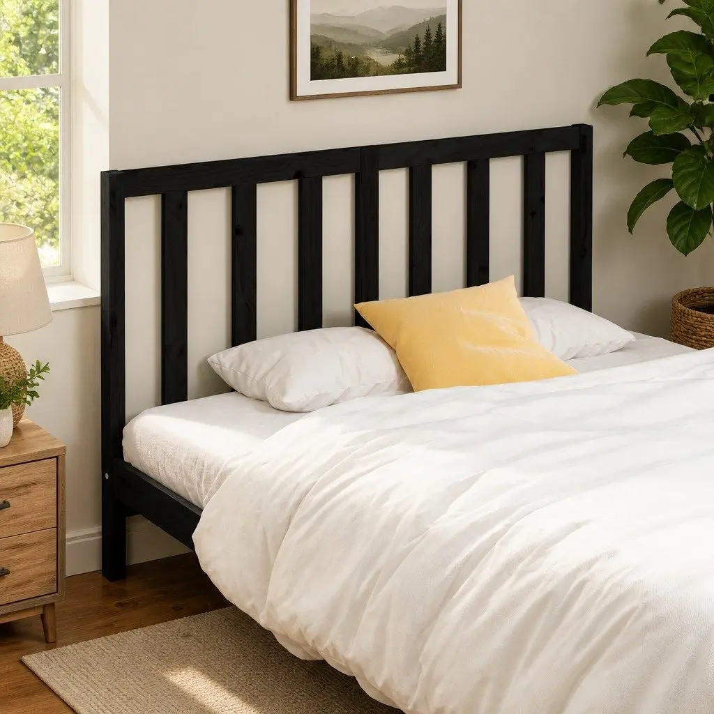 Black Solid Pine Wooden Bed Headboard 141cm