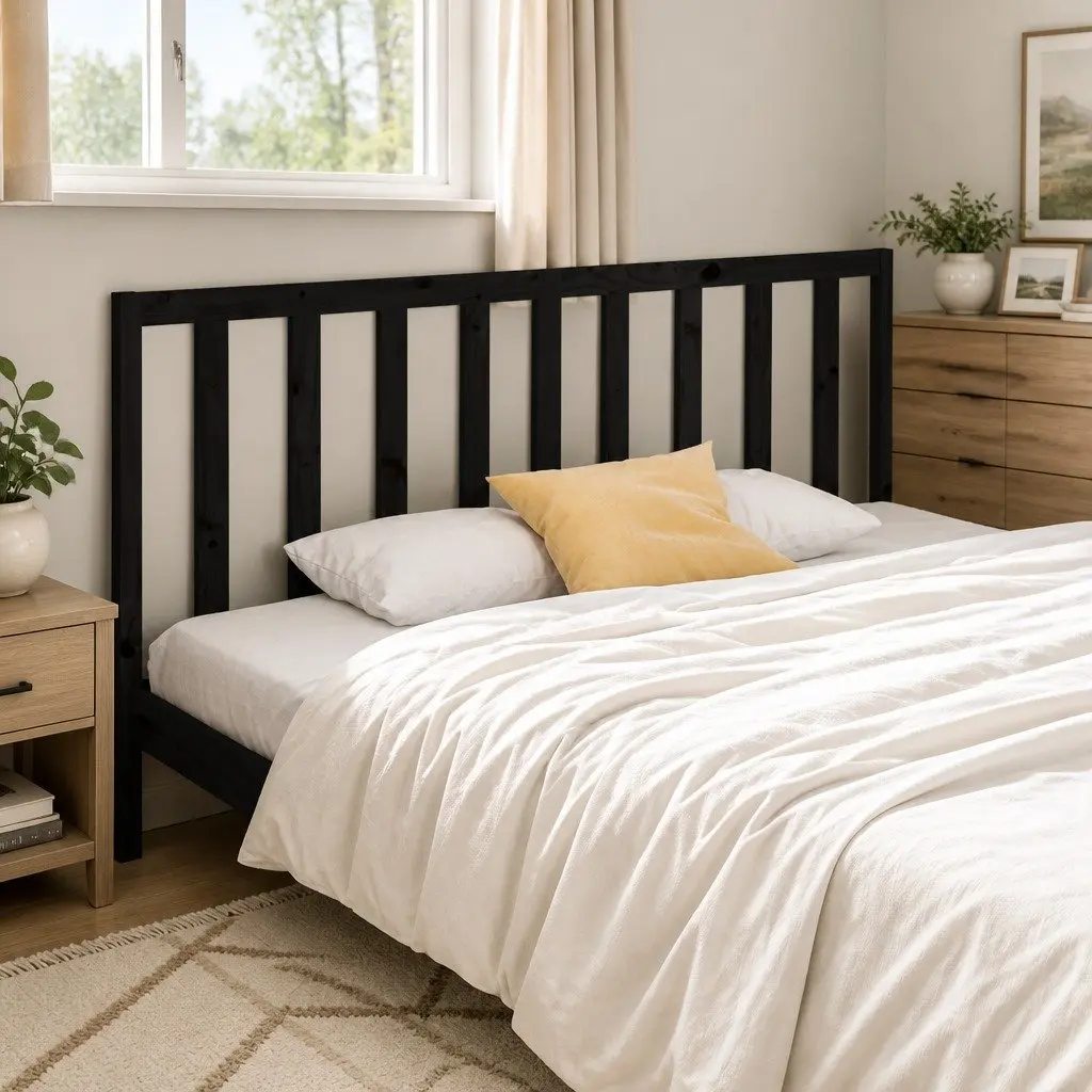 Solid Wood Pine Bed Headboard Black 186cm Bedroom Furniture Decor Panel
