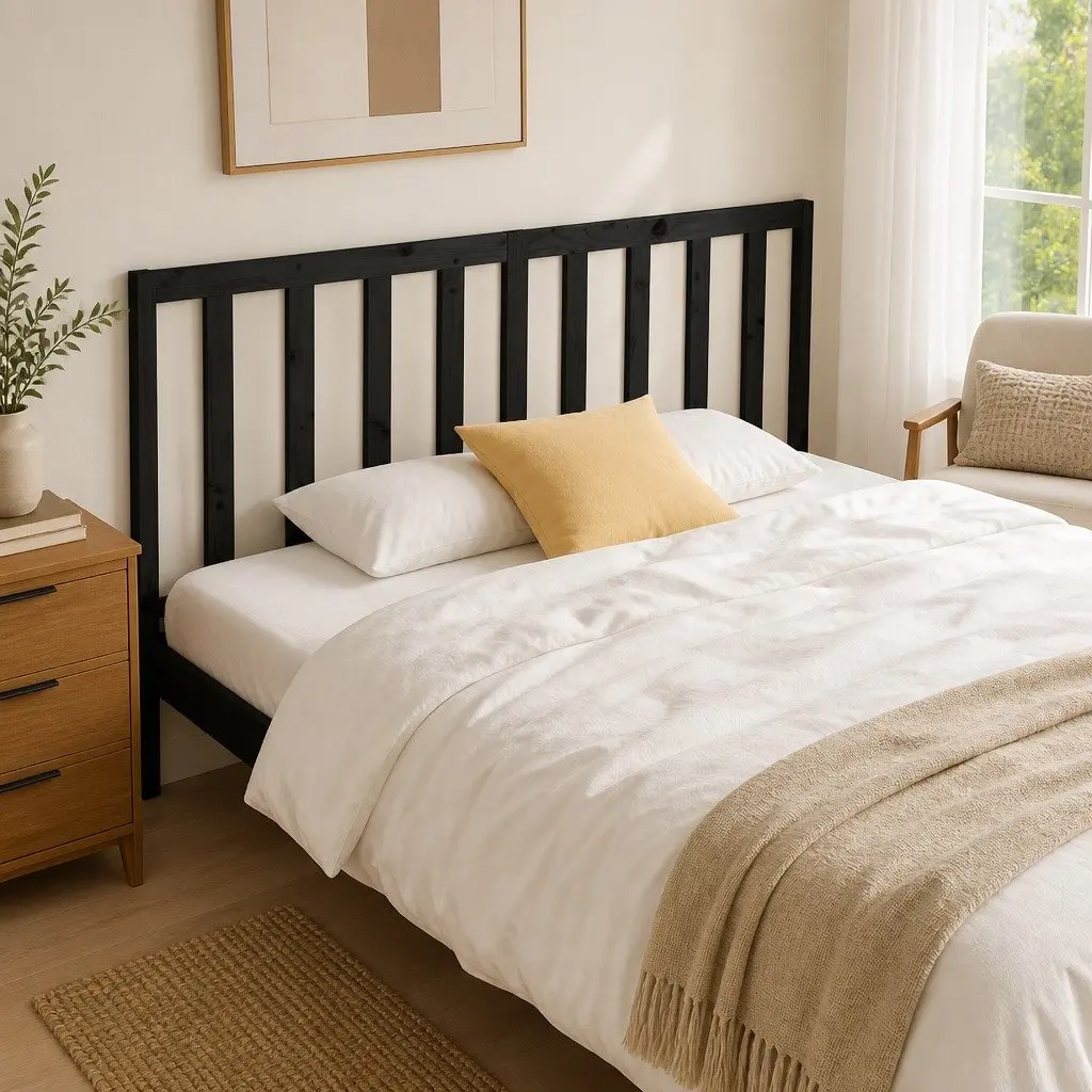 Black Solid Pine Wood Bed Headboard 186cm