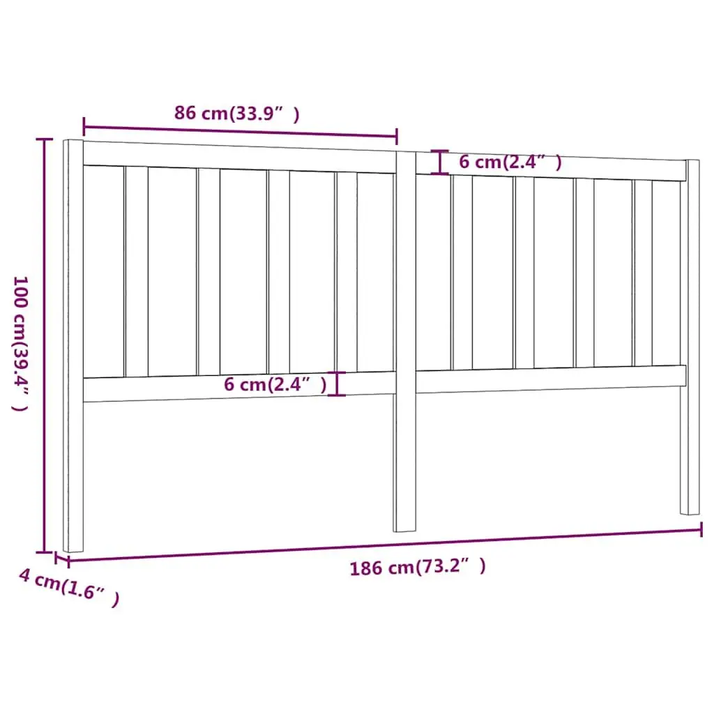 Black Solid Pine Wood Bed Headboard 186cm