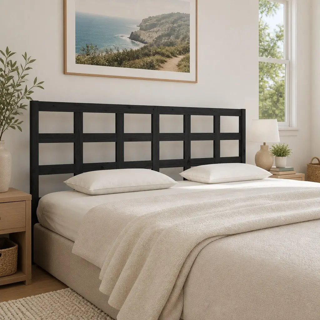 Solid Pine Wood Black Headboard for Bed Frames