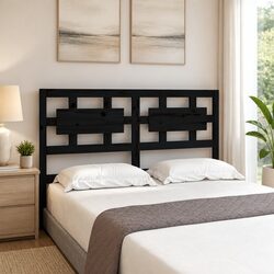 Rustic Black Pine Wood Bed Headboard 140.5 cm