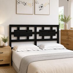 Solid Wood Black Bed Headboard 185.5 cm