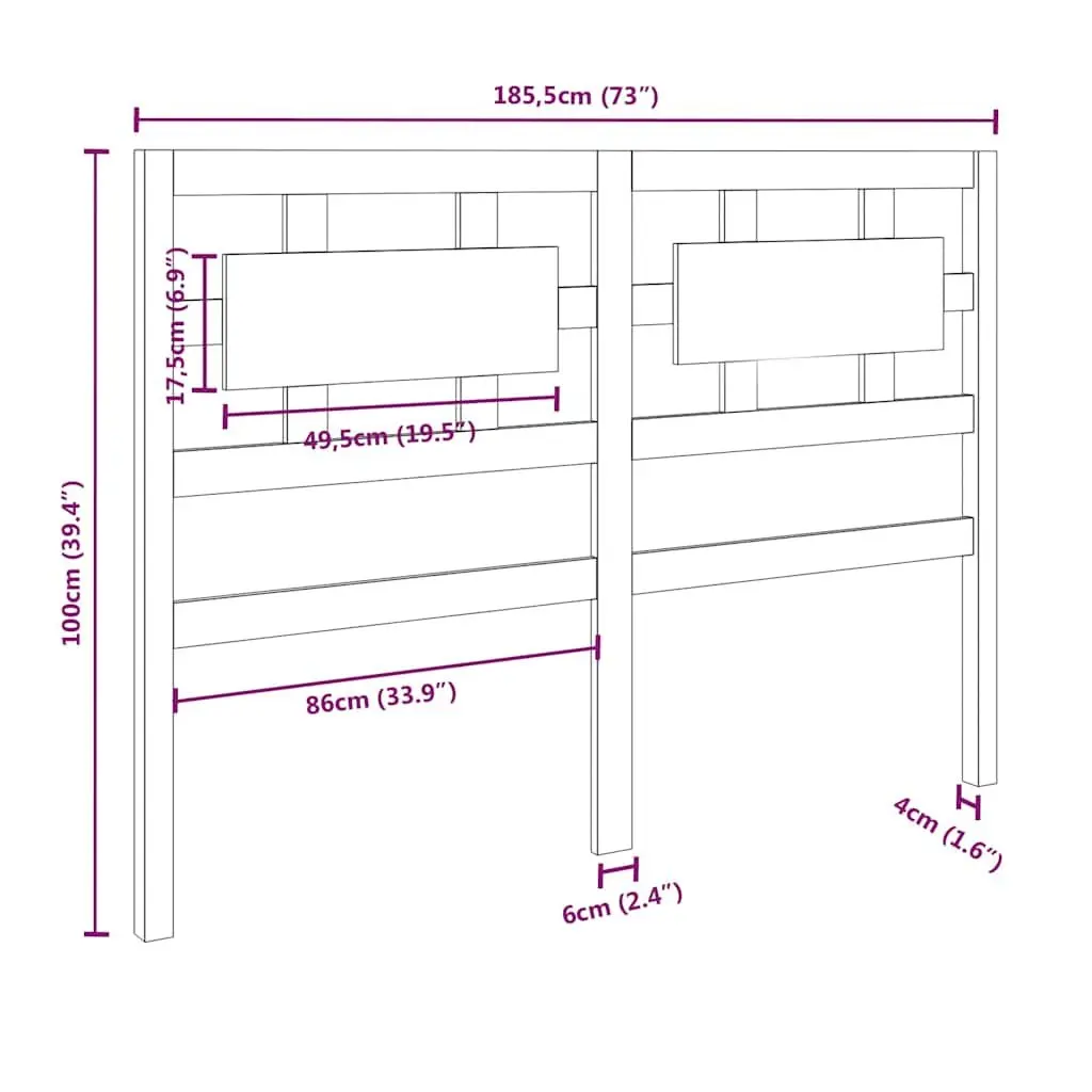 Solid Wood Black Bed Headboard 185.5 cm