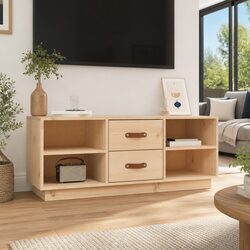 Sturdy Solid Pine Wood TV Cabinet 100x34x40 cm