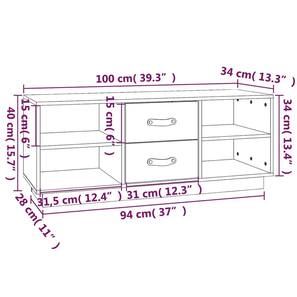 Solid Pine Wood TV Cabinet 100x34x40 cm