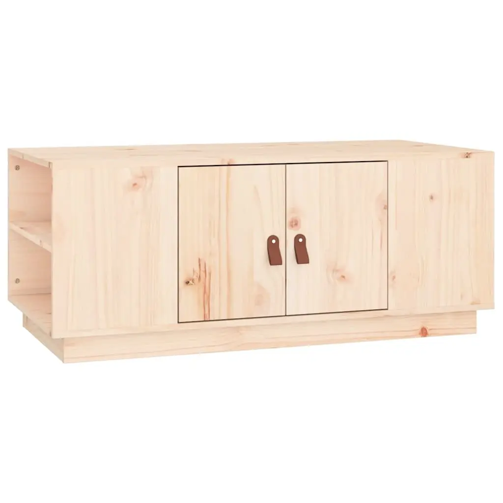 Brown Solid Pine Wood Coffee Table with Storage Compartment