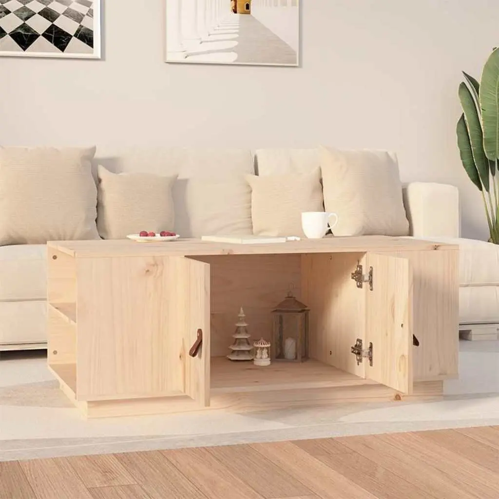 Brown Solid Pine Wood Coffee Table with Storage Compartment