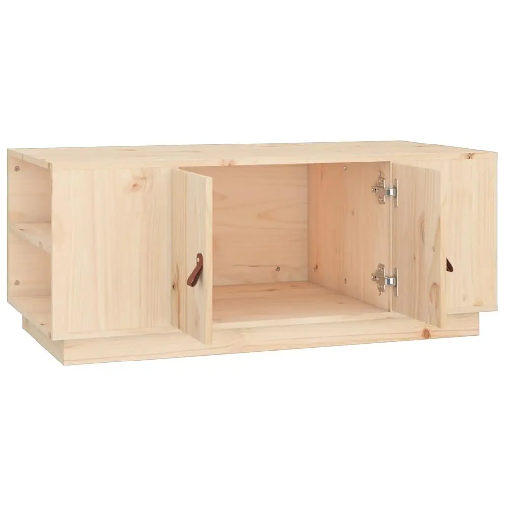 Brown Solid Pine Wood Coffee Table with Storage Compartment
