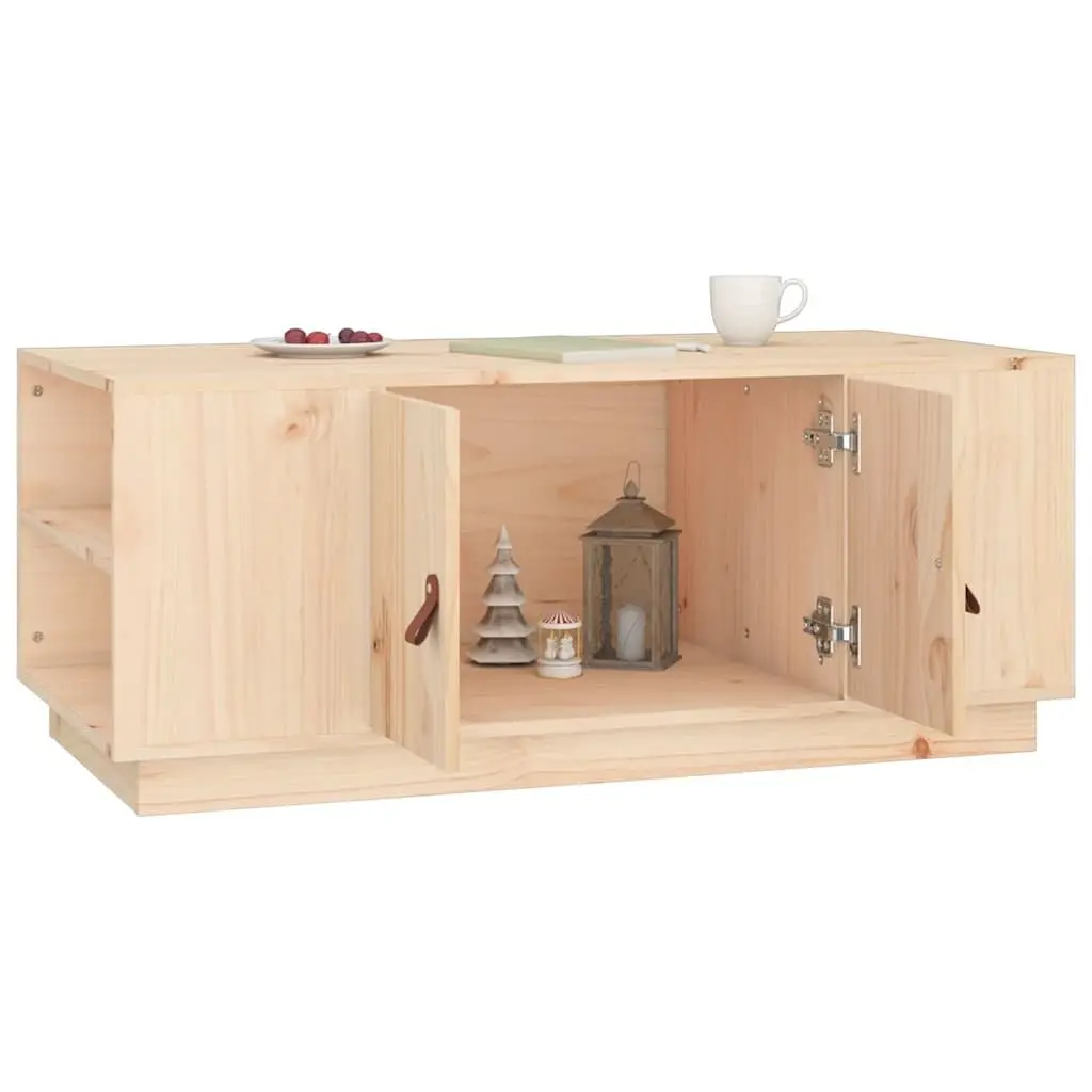 Brown Solid Pine Wood Coffee Table with Storage Compartment