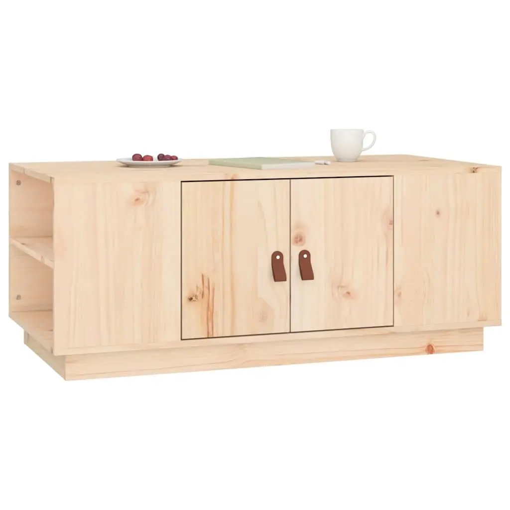 Brown Solid Pine Wood Coffee Table with Storage Compartment