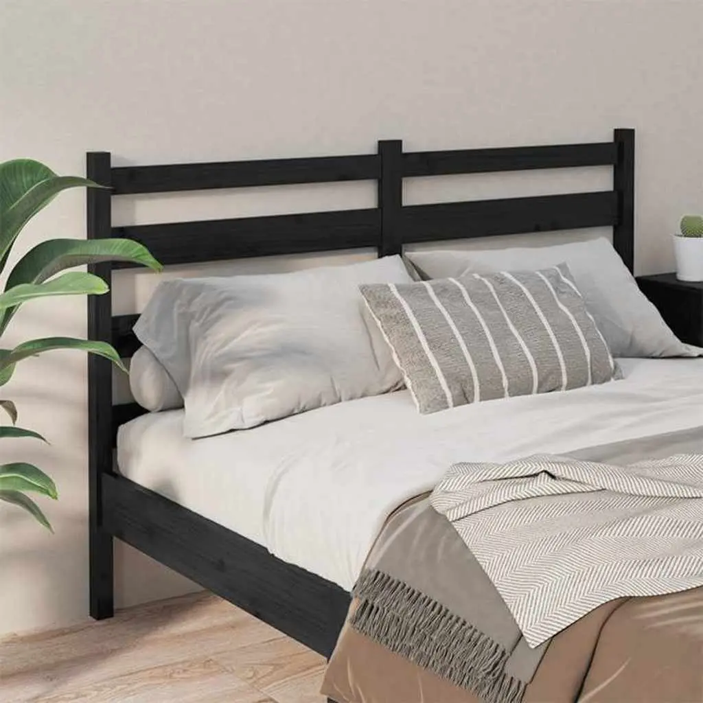 Bed Headboard Black 156cm Solid Pine Wood Slatted Modern Bedroom Furniture