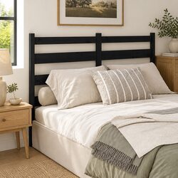 Bed Headboard Black 186 cm Solid Wood Pine Slatted Design Modern Bedroom