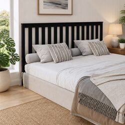 Bed Headboard 186cm Black Solid Pine Wood Slatted Modern Bedroom Furniture