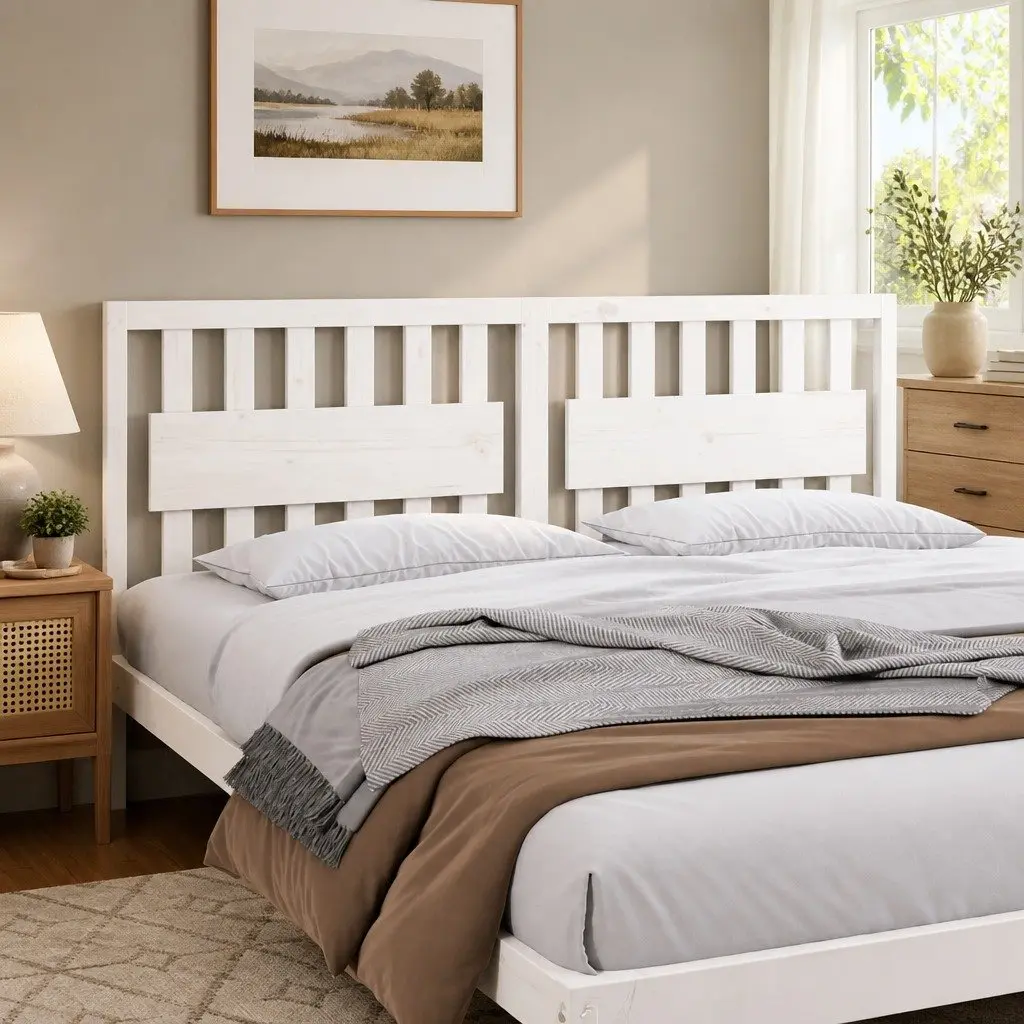 Solid Pine Wood Bed Headboard in White 185.5 cm
