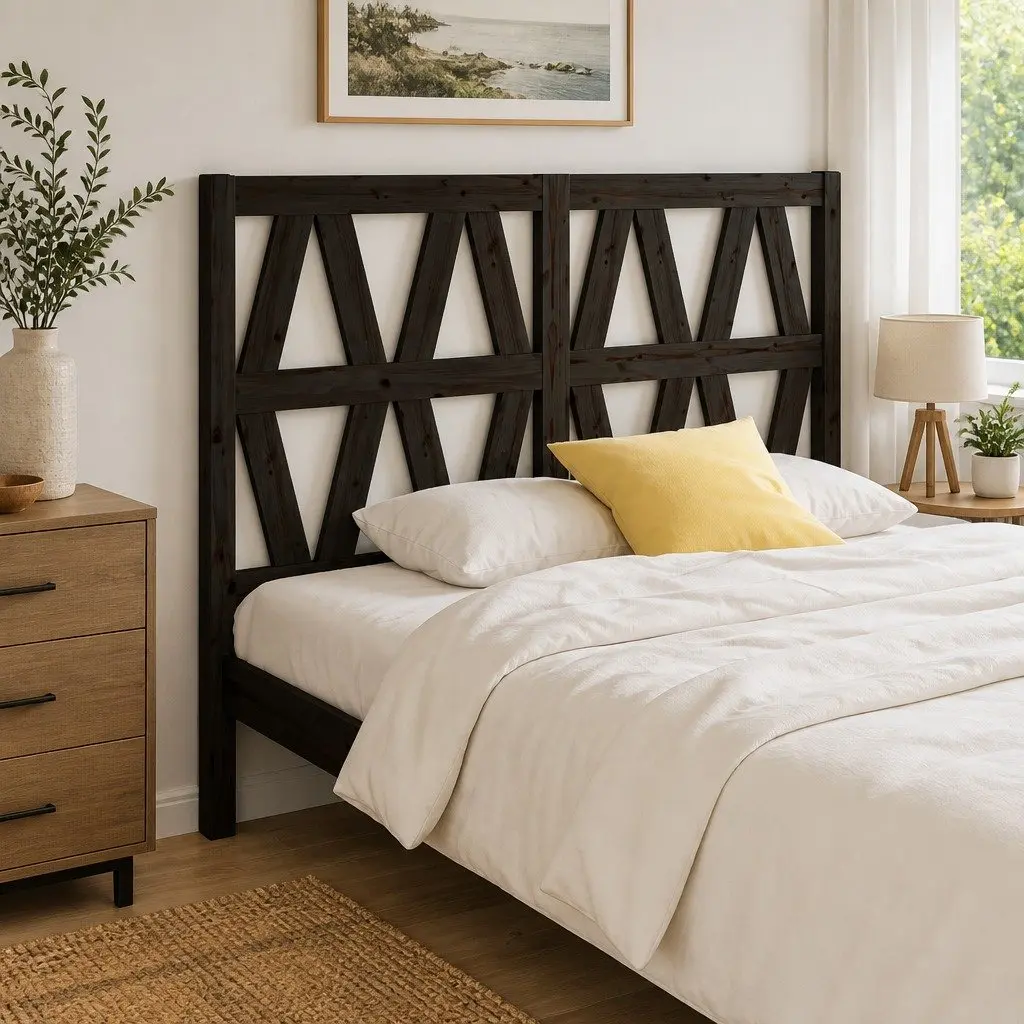 Black 156cm Wooden Slatted Bed Headboard