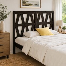 Stylish Black 156cm Wooden Slatted Bed Headboard