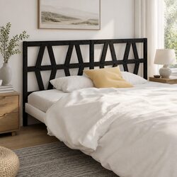 Solid Wood Pine Headboard in Black 186 cm with Slatted Design