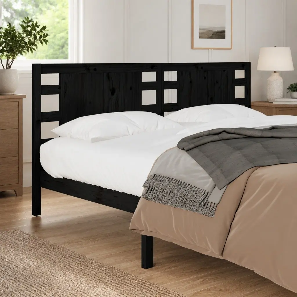 Headboard Black 141 cm Solid Wood Pine Bed Frame Bedroom Furniture Support