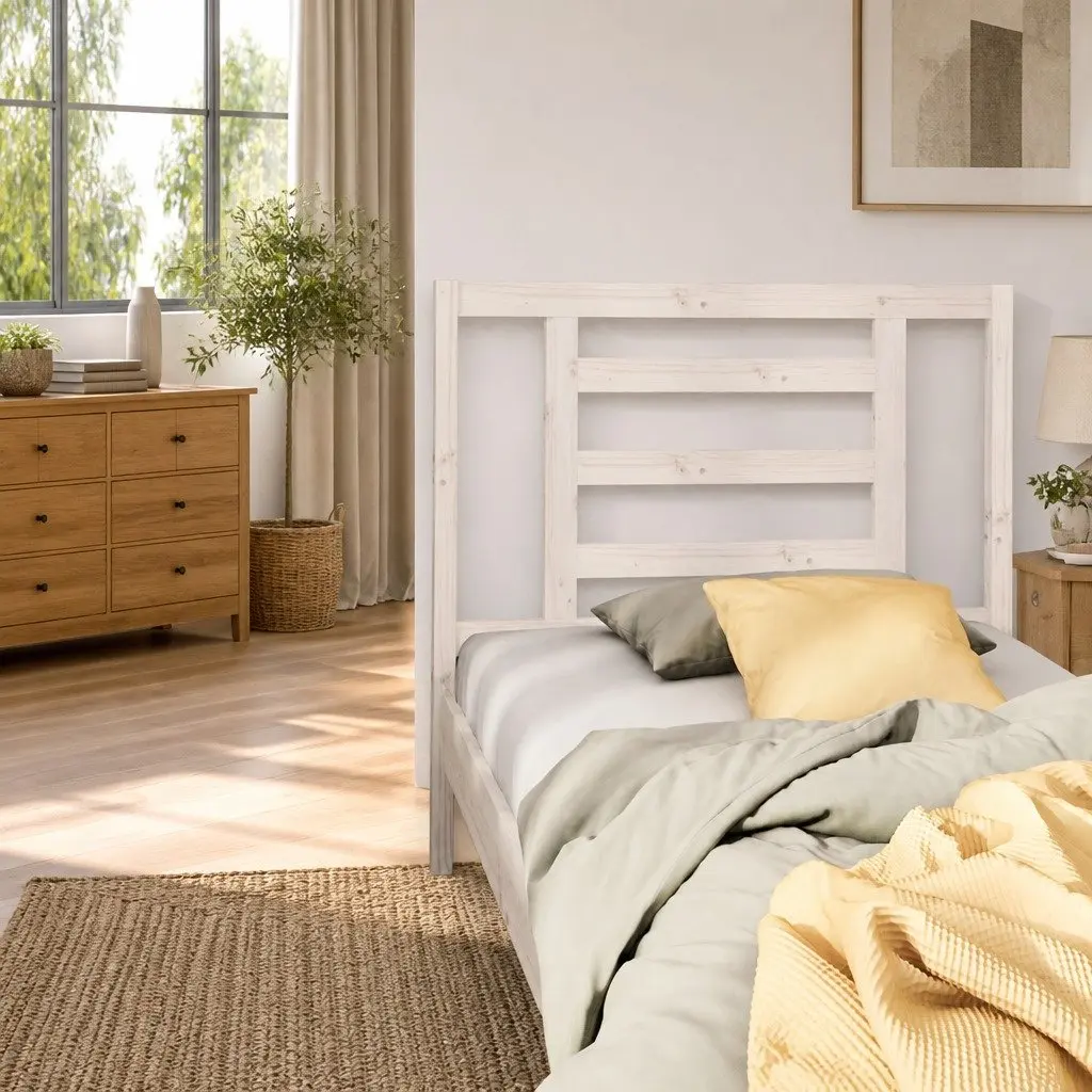 White Bed Headboard in Solid Pine Wood