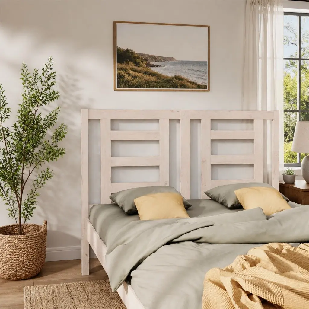 Solid Pine Wood Bed Headboard in White