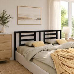 Stylish Black Wooden Bed Headboard 186 cm Solid Pine