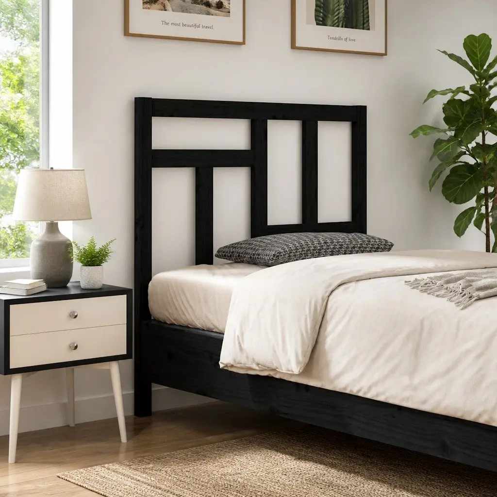 Solid Pine Wood Black Bed Headboard 95.5cm