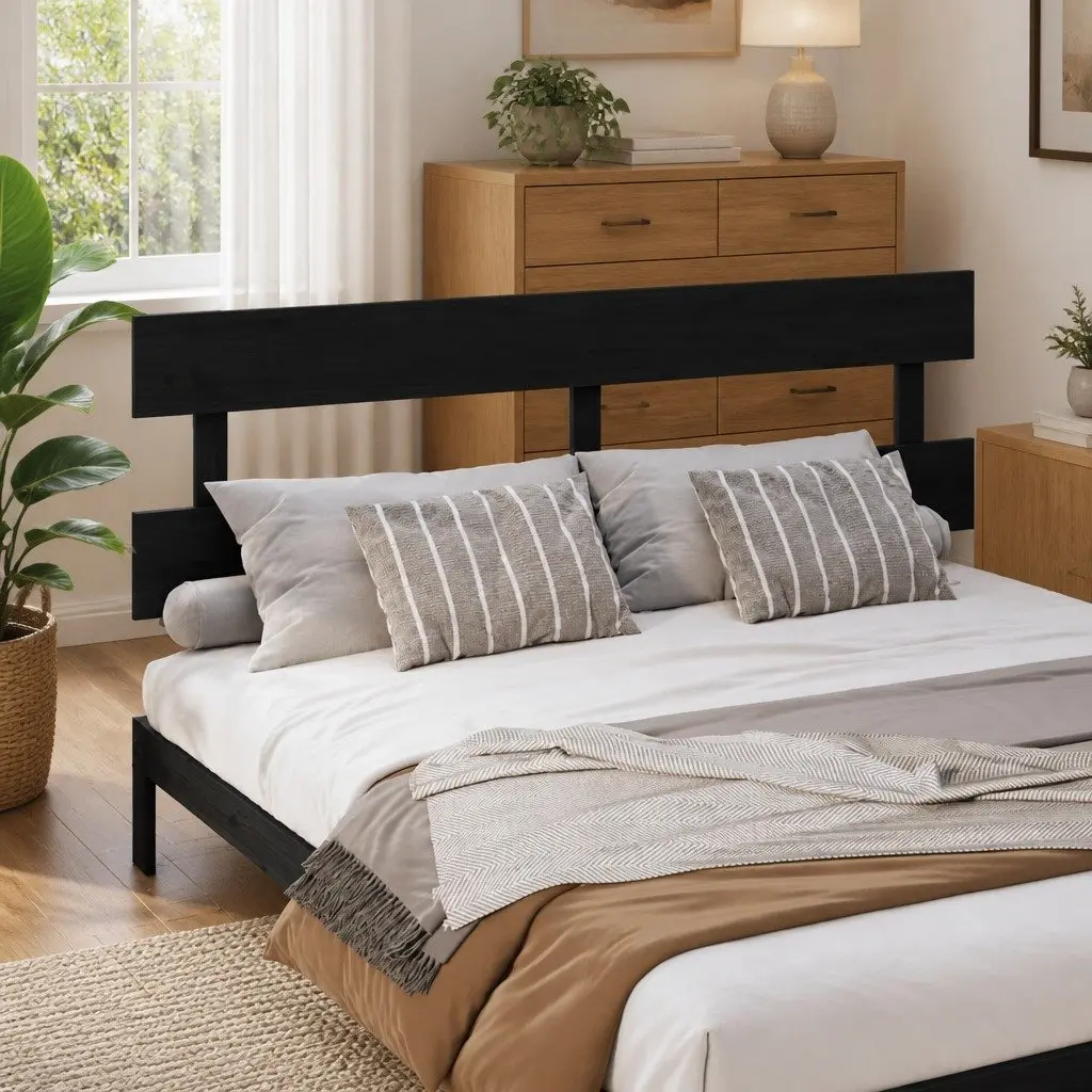 Solid Wood Black Bed Headboard 184cm for Style and Comfort