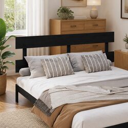 Solid Wood Black Bed Headboard 184cm for Style and Comfort