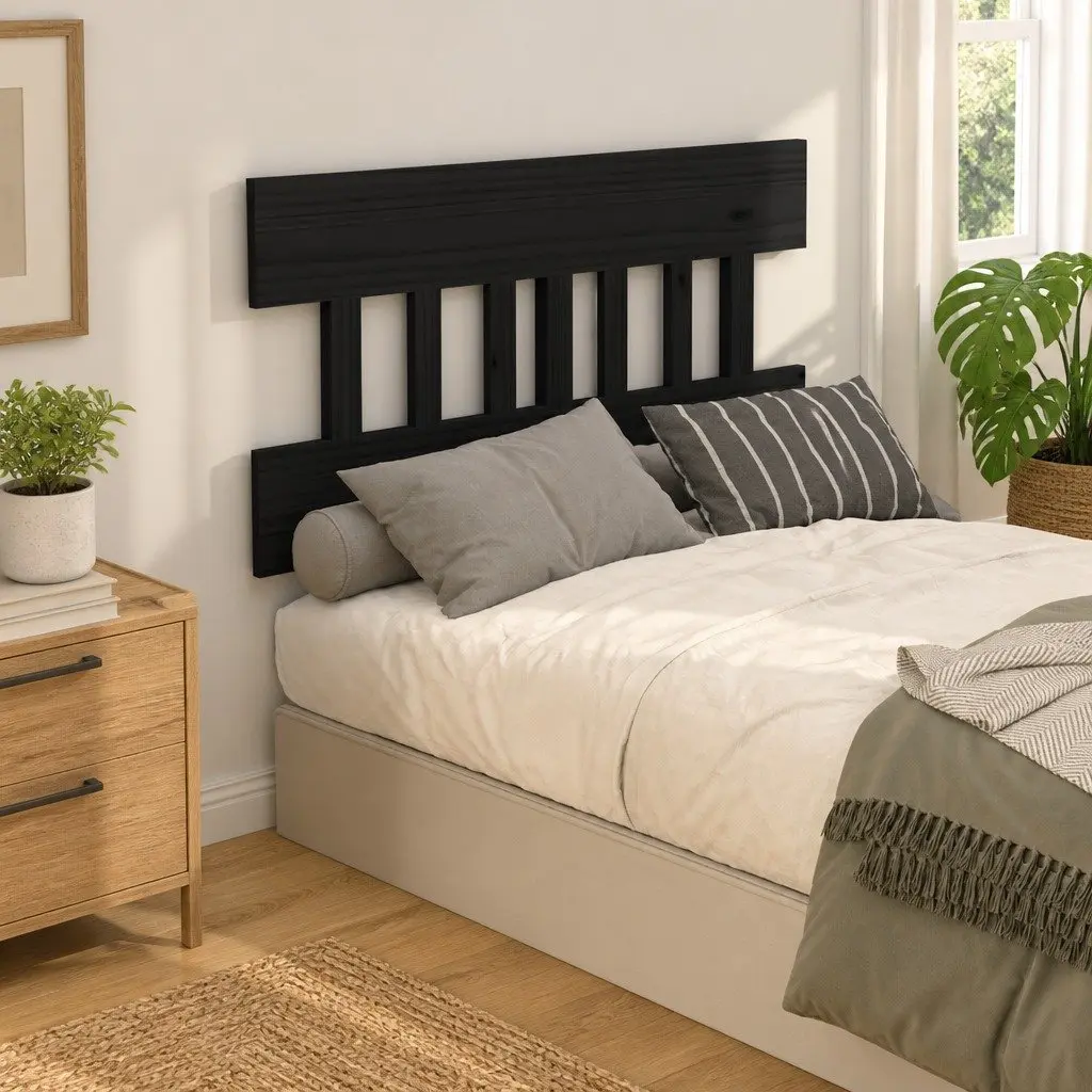 Solid Pine Wood Bed Headboard 138.5 cm Black Rustic Charm