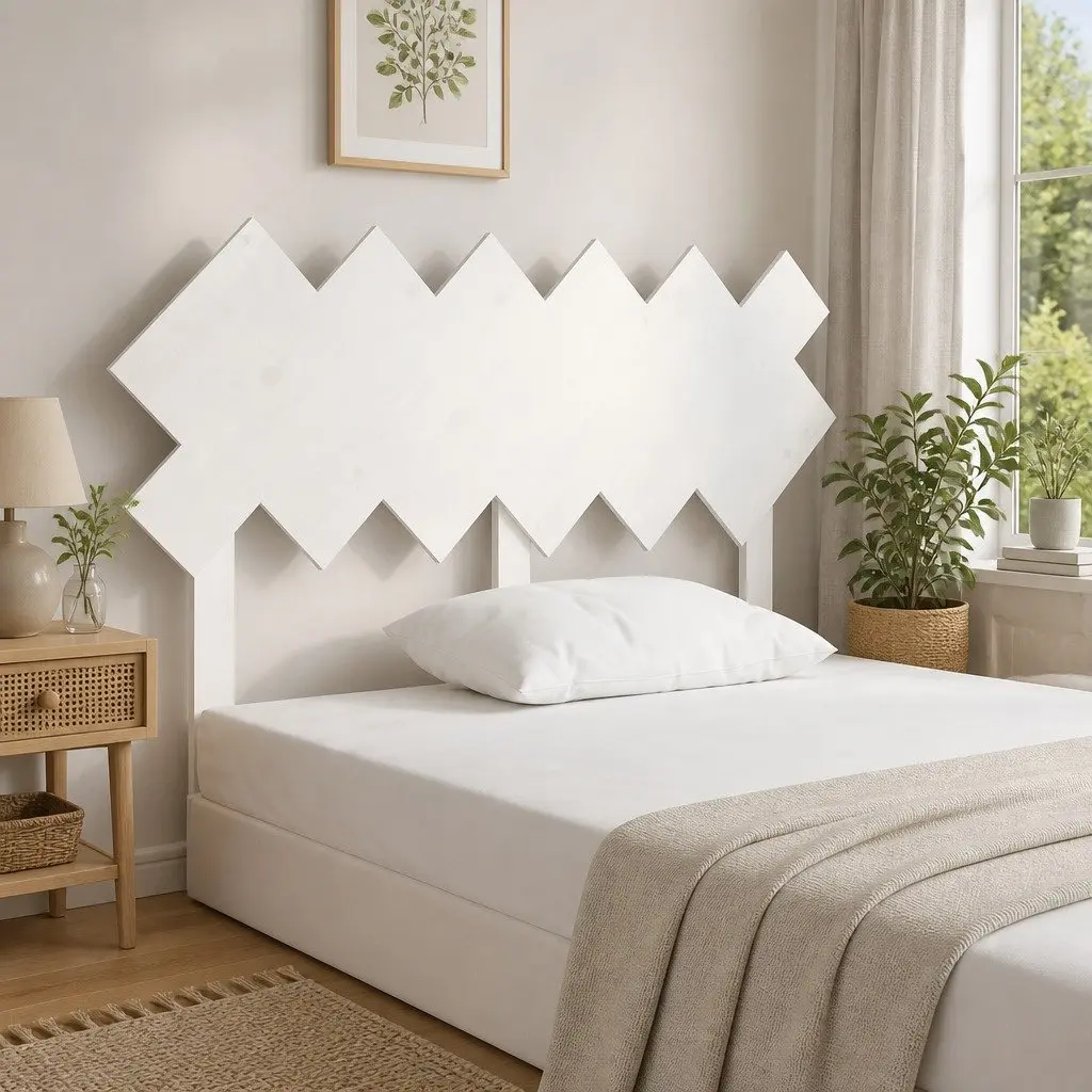 Solid Pine Wood Bed Headboard in White, 132 cm