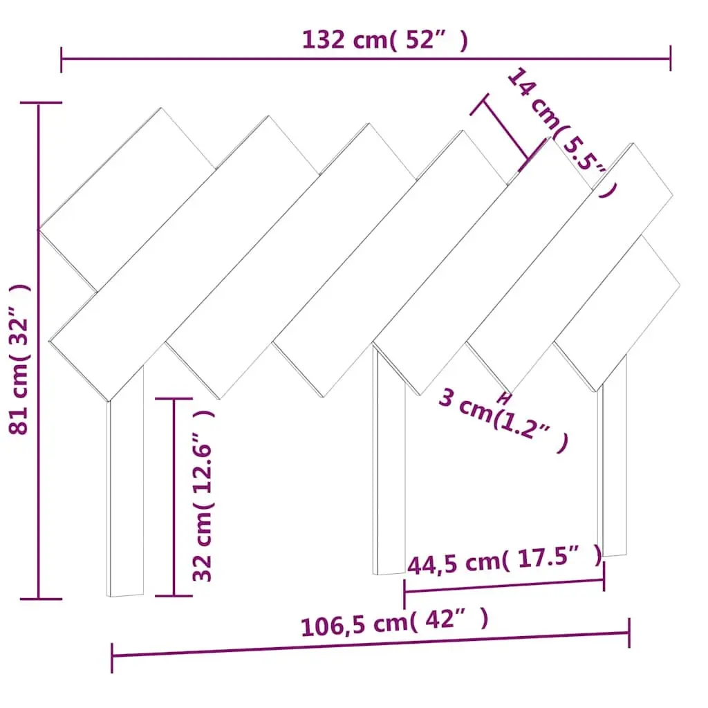 Solid Pine Wood Bed Headboard in White, 132 cm