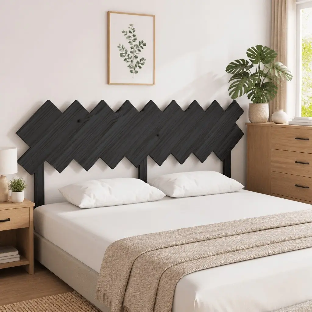 Black Solid Pine Bed Headboard 178 cm for Modern Bedrooms
