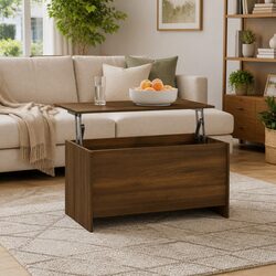 Brown Oak Coffee Table with Lift Top and Storage