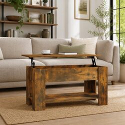 Smoked Oak Lift-Top Coffee Table with Hidden Storage