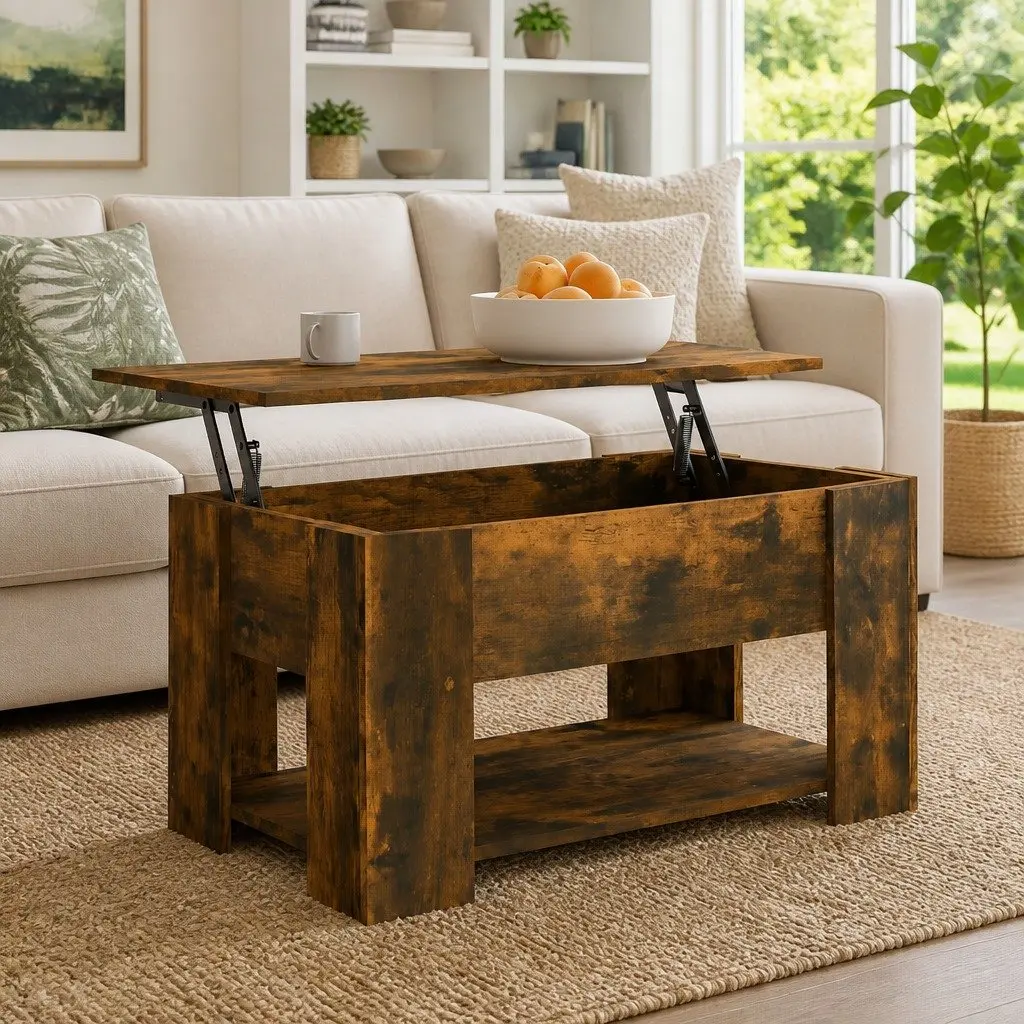 Brown Engineered Wood Coffee Table with Lift-Top Storage