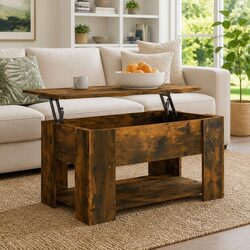 Brown Engineered Wood Coffee Table with Lift-Top Storage