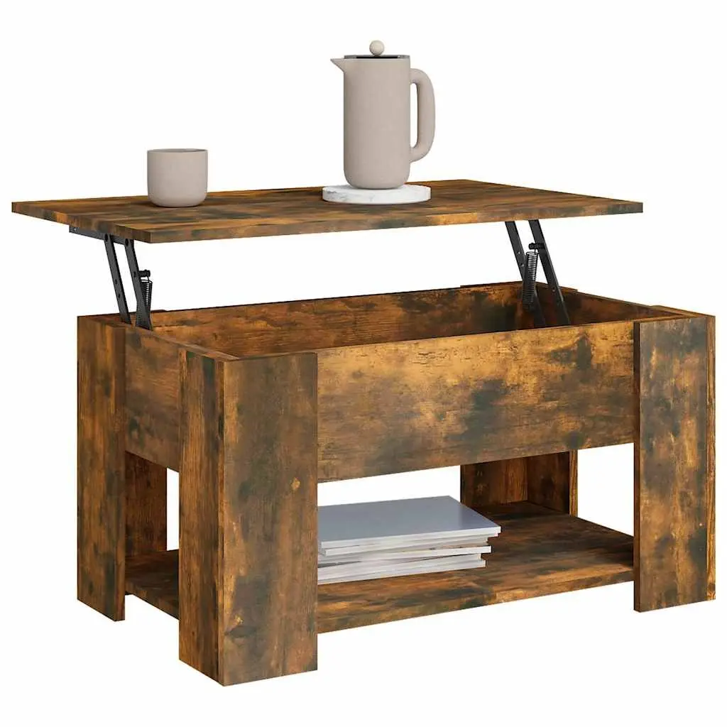 Brown Engineered Wood Coffee Table with Lift-Top Storage