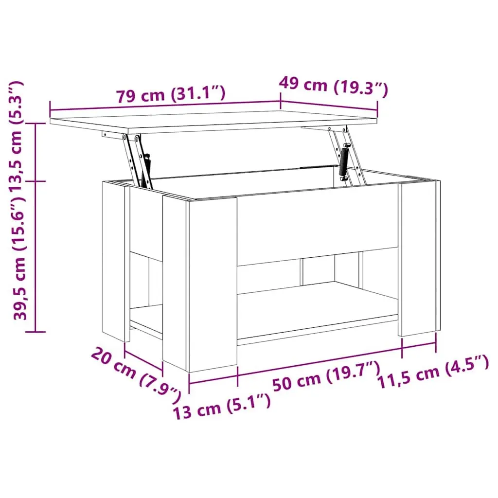 Brown Engineered Wood Coffee Table with Lift-Top Storage