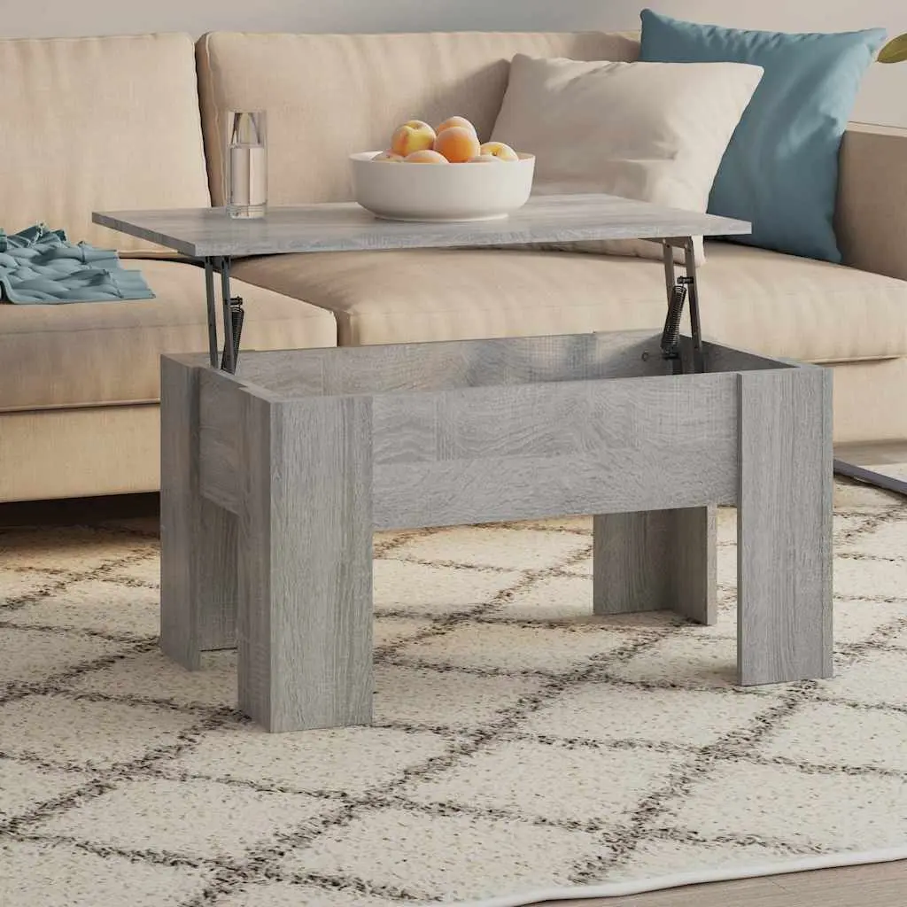 Coffee Table Lift-Top Grey Sonoma Storage Hidden Compartment Work Desk Furniture