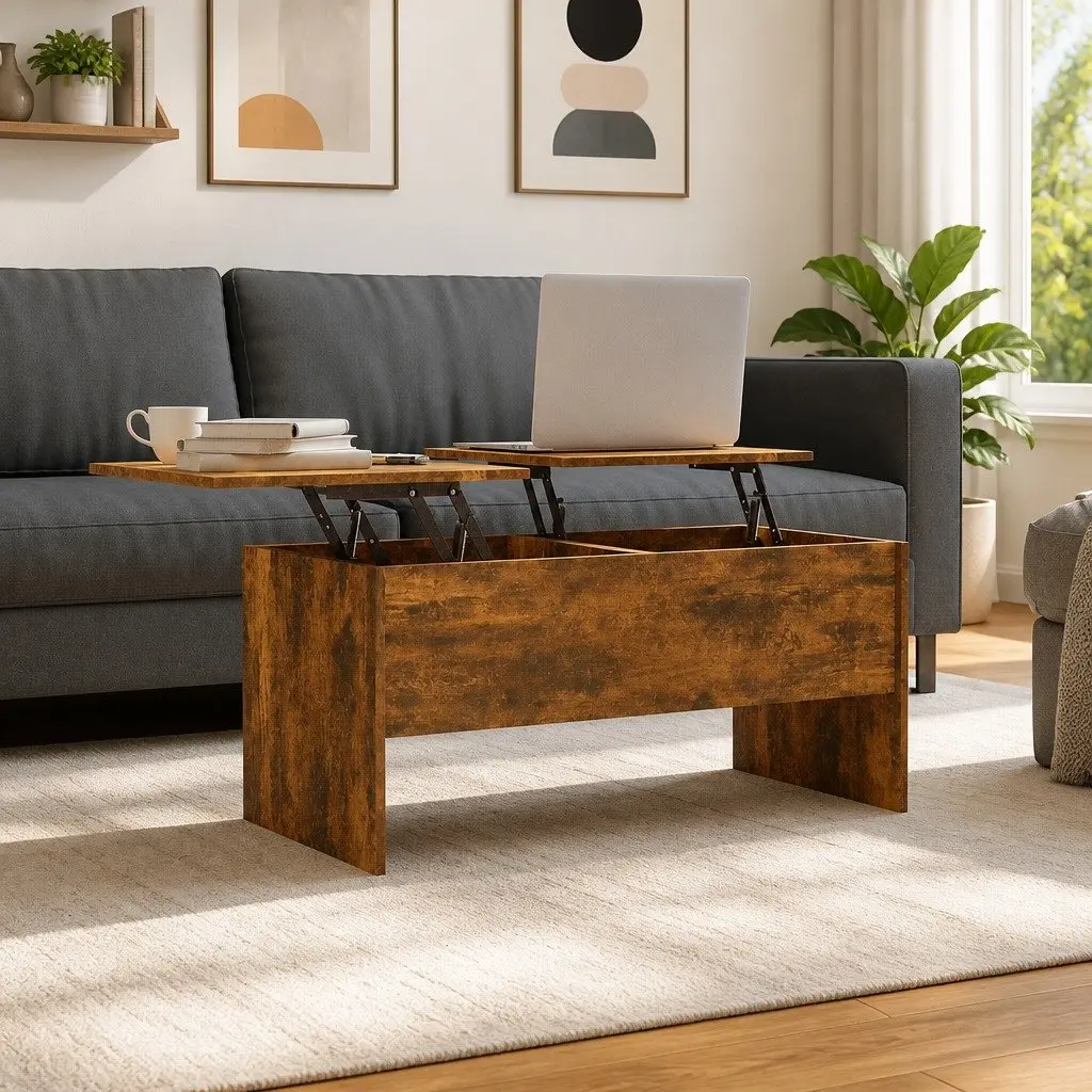 Brown Lift-Top Coffee Table with Hidden Storage