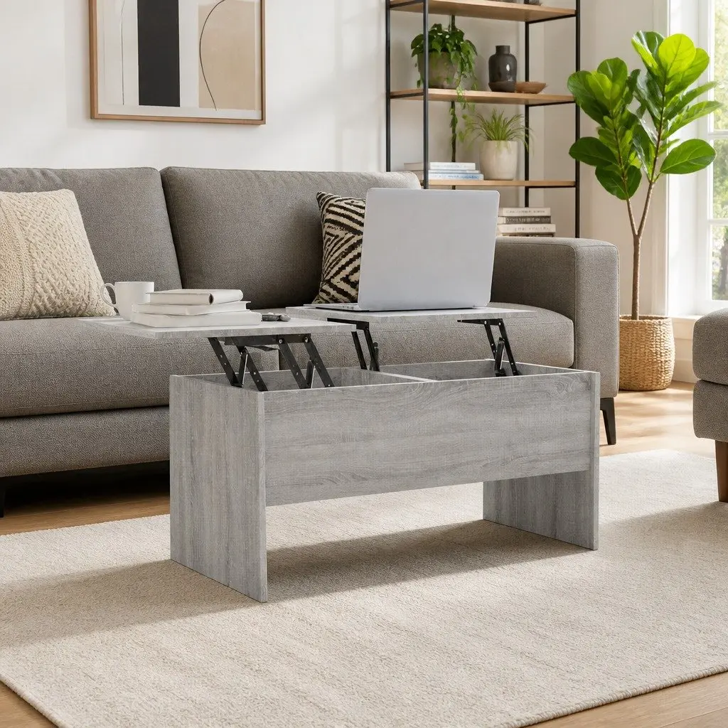 Adjustable Grey Sonoma Coffee Table with Hidden Storage