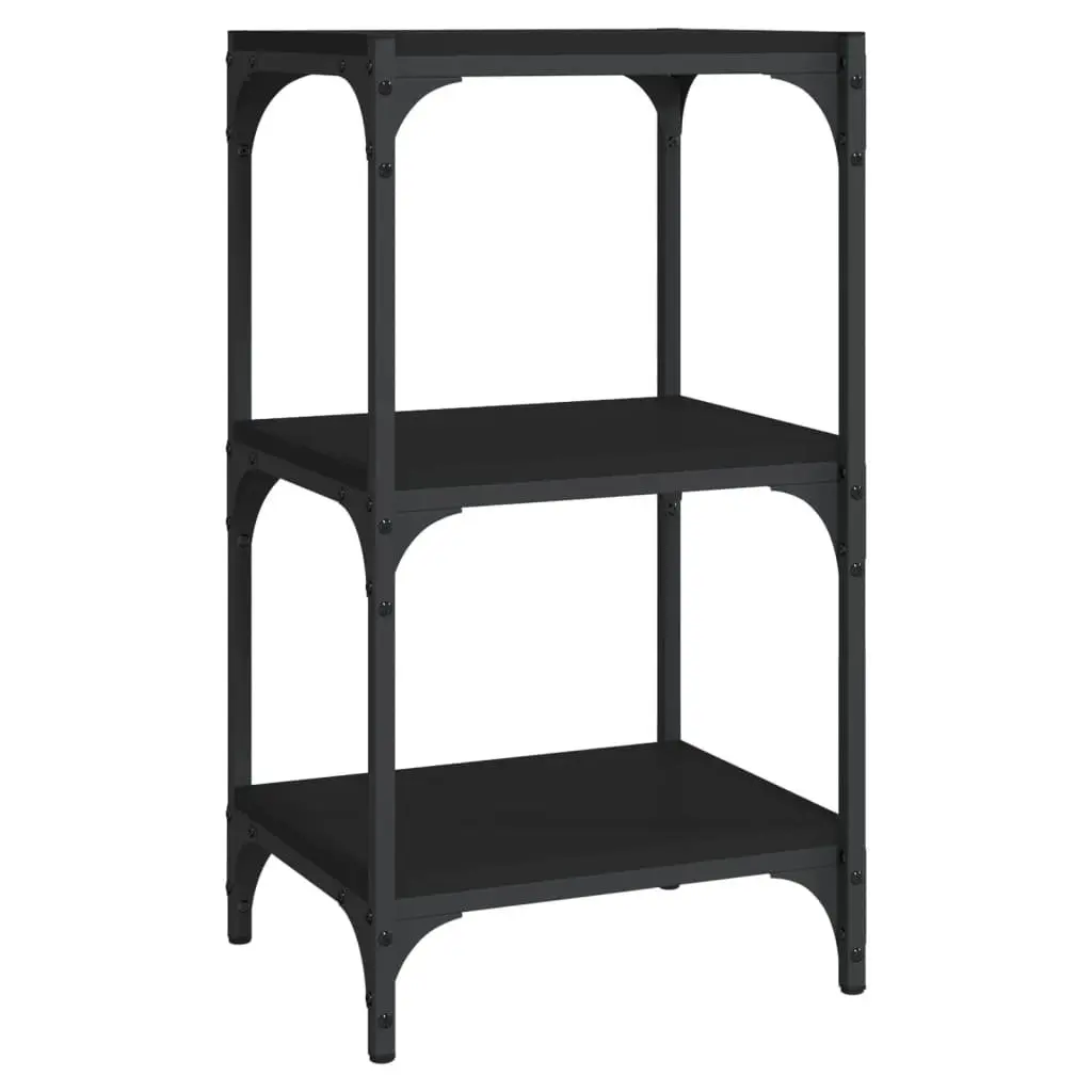 Book Cabinet Engineered Wood Steel Frame 3-Tier Black Storage Shelf